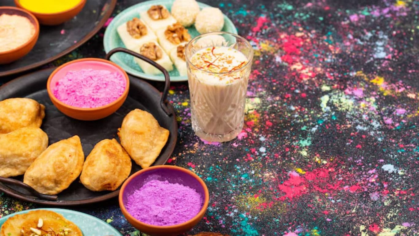 Traditional Indian Sweets and Thandai for Holi Festival