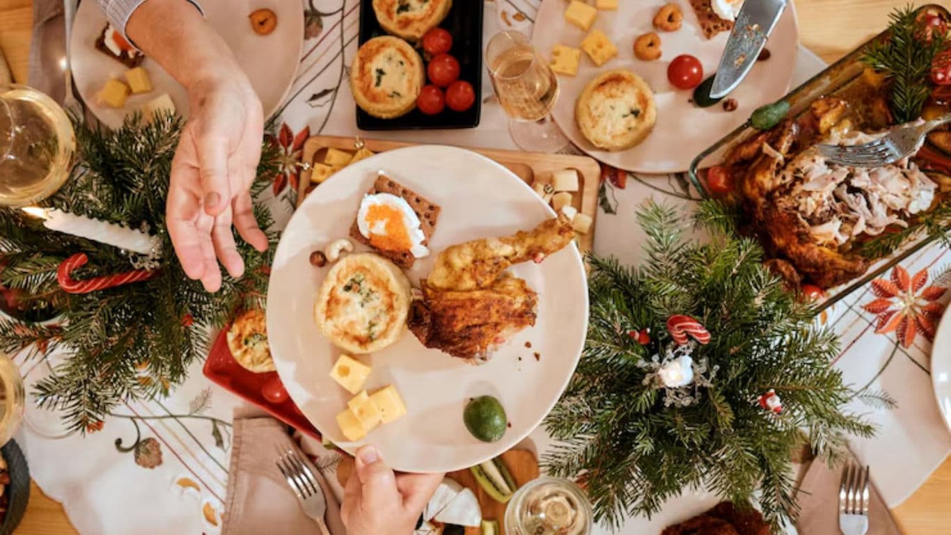 Festive Holiday Feast with Shared Dishes