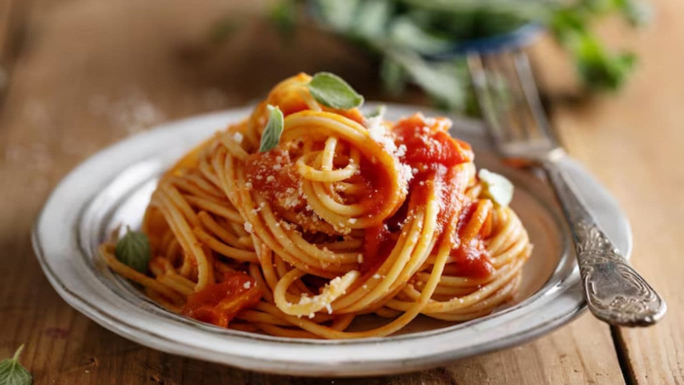 Classic Spaghetti with Tomato Sauce on Plate