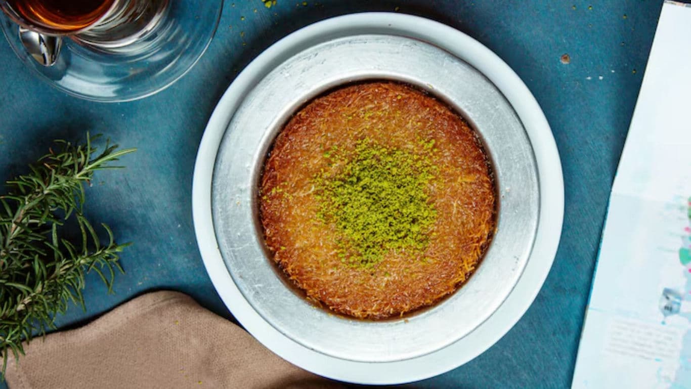 Traditional Middle Eastern Kunafa Dessert with Pistachio