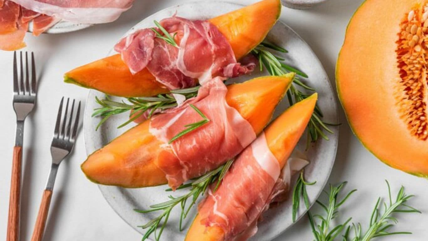 Prosciutto Wrapped Cantaloupe Melon Appetizer Plate