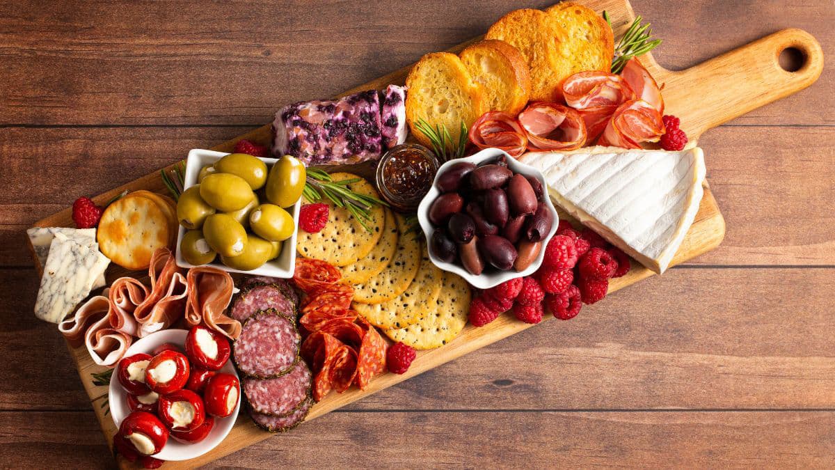 A tray-style charcuterie board