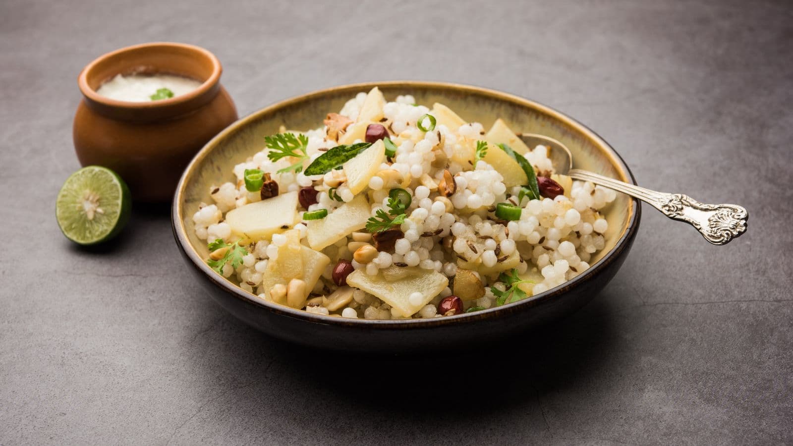 Traditional sabudana khichdi with yogurt side