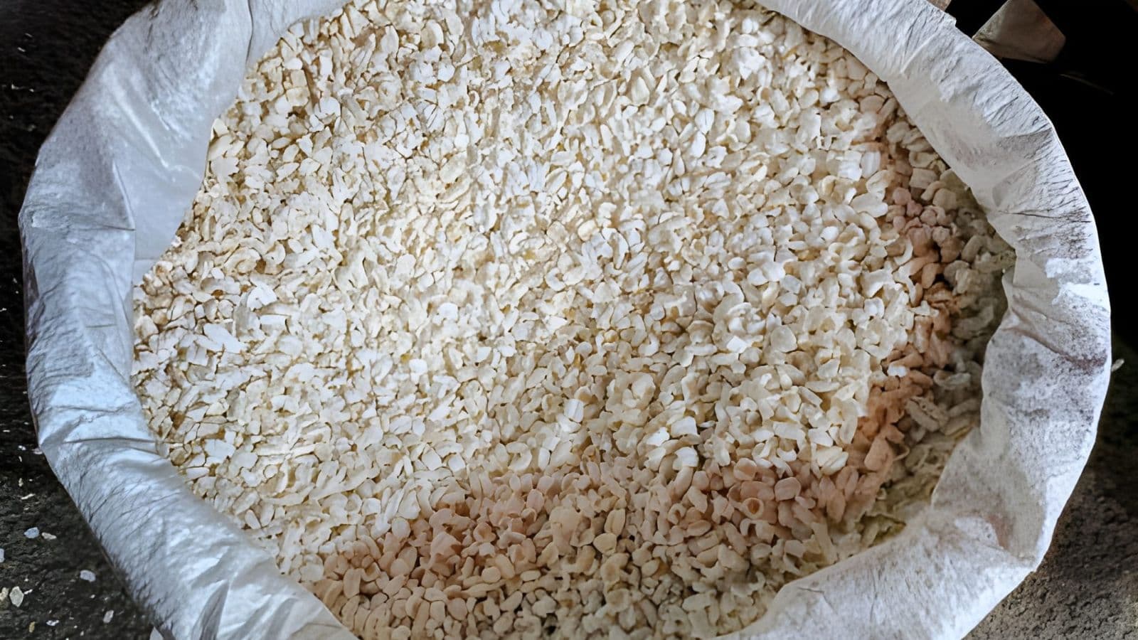 Large sack filled with white flakes